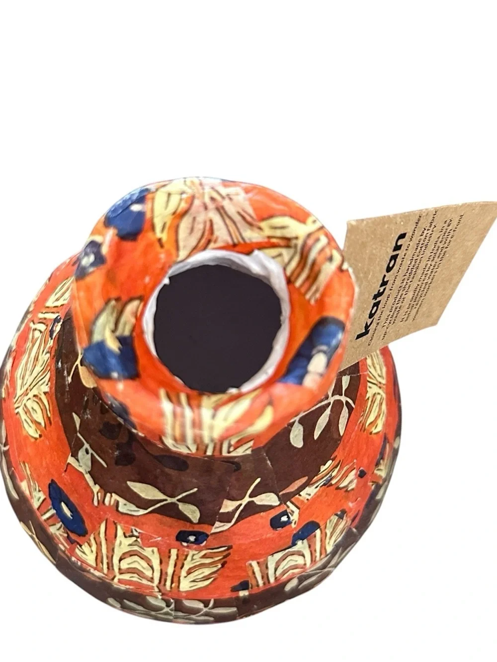 NWT Anthropologie Patterned Papier Mache Bud Vase in Orange Patten
